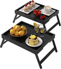 Youpehom Bed Tray Table with Folding Legs,Bamboo Breakfast in Bed for Kitchen Serving Tray,Sofa,Eating,Used As Laptop Desk Snack Tray 2 Pack (Black)