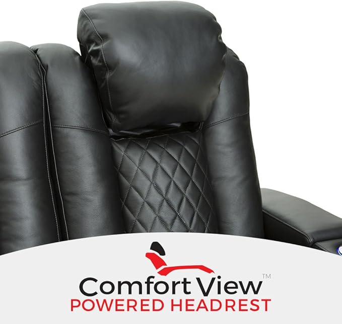 Seatcraft Anthem Home Theater Seating - Italian Leather - Power Recline Loveseat - Center Storage Console - Powered Headrests - Arm Storage - USB Charging - Cup Holders, Black