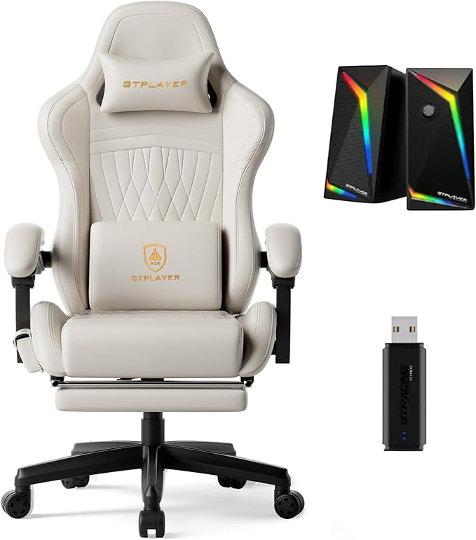 GTPLAYER Gaming Chair with Bluetooth 5.1 Speakers + RGB Gaming Speakers + USB Adapter – Ergonomic Music Gaming Chair Bundle for Surround Sound, Low-Latency Wireless, and Complete Entertainment Setup