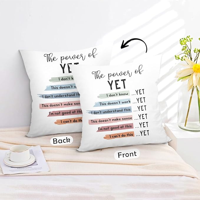 uinwk The Power of Yet Inspirational Mental Health Pillow Covers 18x18, Growth Mindset Calming Corner Classroom Decor, Psychology Therapy Office Decor, Counselor Office Decor