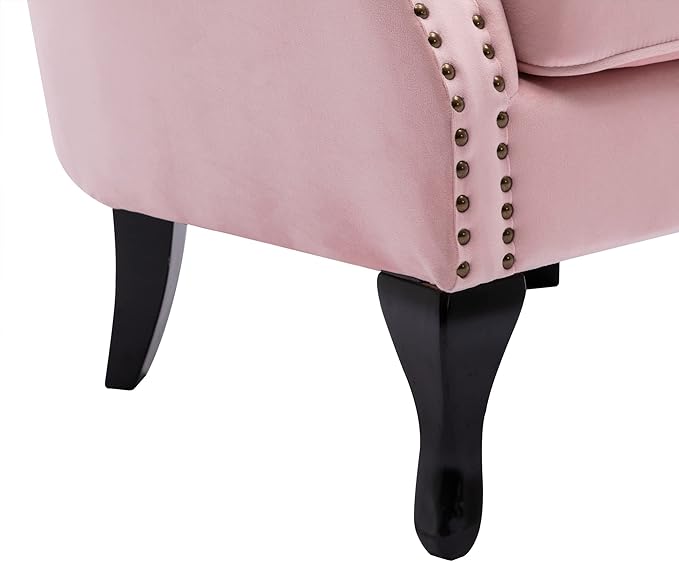 Janoray Mid Century Modern Accent Chair Upholstered Armchair Comfy Velvet Fabric Single Sofa with Tufted Wingback for Small Spaces Bedroom Living Room, Pink