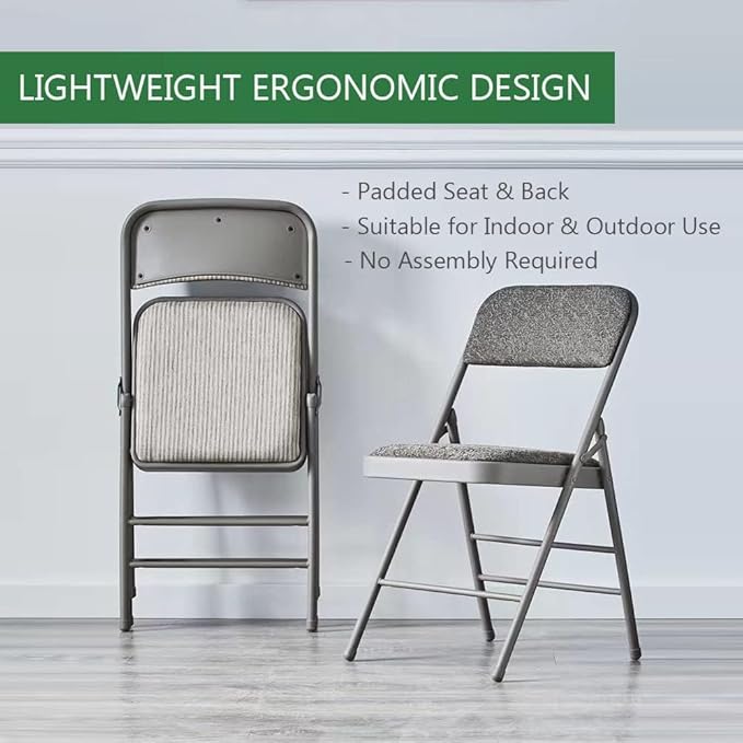Amazing for less Pack of 4 (Fabric/Vinyl) Steel Frame Metal Foam Padded Folding Chairs (Black, Gray, White)