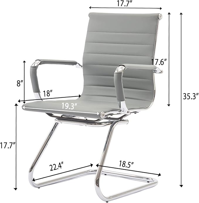 DM Furniture Office Heavy Duty Chair Guest Chair Leather Conference Chairs Reception Chairs Back Support, Set of 2 (Grey)