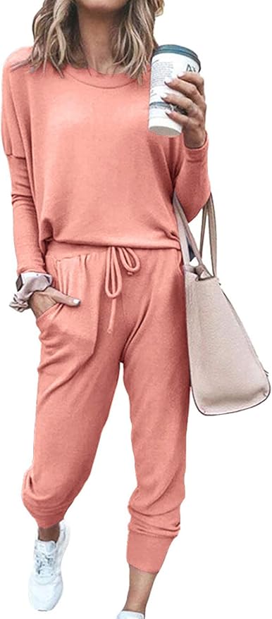 PRETTYGARDEN Women Fall 2 Piece Lounge Outfit Long Sleeve Tops High Waisted Jogger Pants Set Spring Travel Clothes Tracksuit