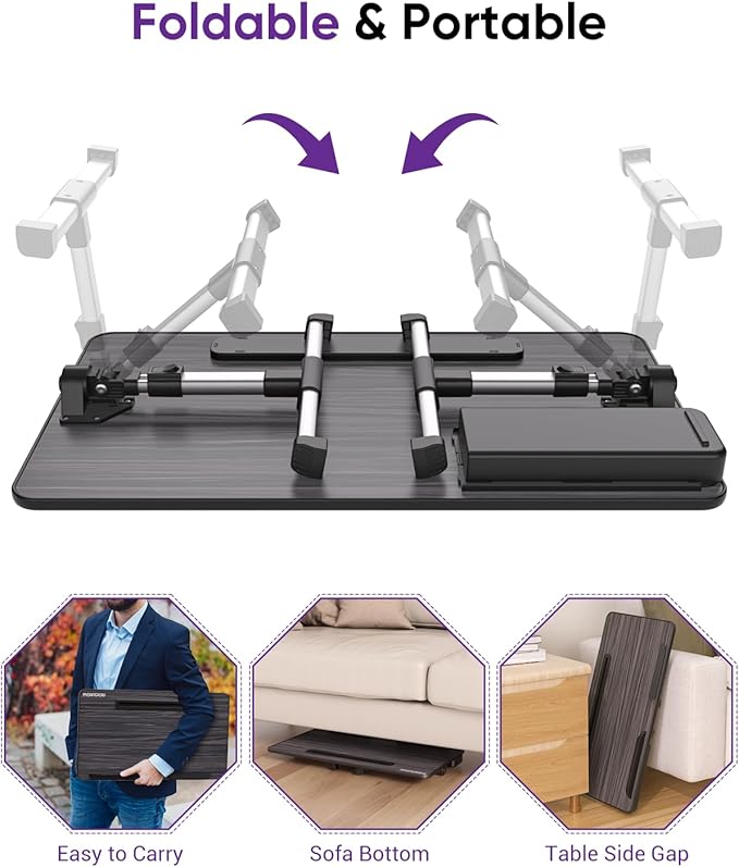 NEARPOW Laptop Bed Tray Table, Height & Angle Adjustable Portable Bed Table,Portable Computer Tray Laptop Stand for Bed W/Tablet Stand & Drawer, Foldable Lap Tablet Table for Sofa Couch Floor Writing