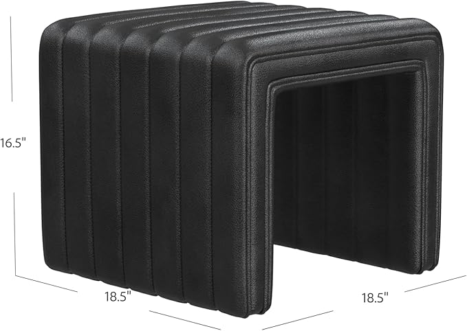 HomePop Modern Channel Tufted Faux Leather Ottoman|Homepop Home Décor|Ottoman for Living Room & Bedroom - Black Faux Leather