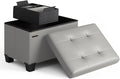Storage Ottoman Cube with Small Bin, 16-in Square Ottoman with Storage for Living Room and Bedroom, Small Ottomans Foot Rest, Faux Leather Foot Stools Ottomans Max 330lbs, Light Grey