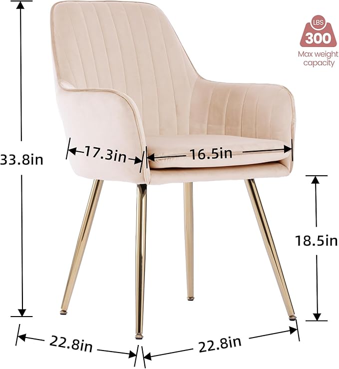 Purgreen Velvet Dining Chair Set of 2 - Modern Mid-Back Accent Chair with Gold Plating Legs - Upholstered Chair for Living Room ，Kitchen & Reception Room (Velvet Beige, Set of 2)