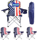 EZONE 4-Pack Camping Chairs with Built-in Ice Cooler, Portable Chair, Storage Pocket, Cup Holder, and Carry Bag Perfect for Camping, Tailgating, Fishing, Beach, and Lawn (4, Flag)