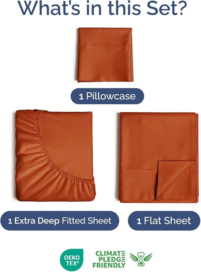 Extra Deep Pocket Twin Sheets - 3 Piece Breathable & Cooling Bed Sheets - Hotel Luxury Bed Sheet Set - Soft, Wrinkle Free & Comfy - Easily Fits Extra Deep Mattresses - Deep Pocket Terracotta Sheets