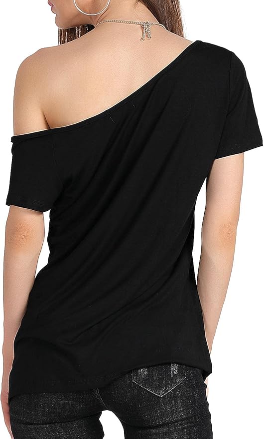 MAGICMK Women’s Short Lips Print Causal Off The Shoulder Plus Size T-Shirt Tops