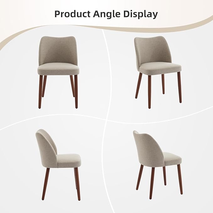 ElfinAura Dining Chair Set of 4, Linen Upholstered Dining Chair with Wood Legs, Wing Backrest, Wooden Kitchen Chair, Kitchen Chairs with Thick Cushions for Dining Room, Living Room, Khaki
