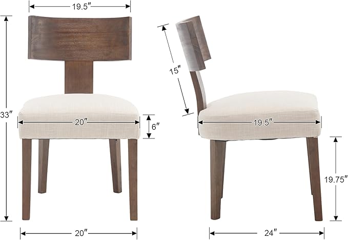 DM Furniture Farmhouse Kitchen Table Chairs Set of 4, Linen Fabric Upholstered Dining Room Chairs with Wooden Legs, Comfy Armless Dining Room Side Chair with Backrest, Beige-Dark Brown Legs