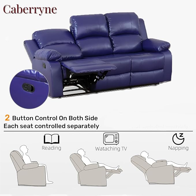 Caberryne Leather Recliner Sofa，Reclining Sofa for Living Room Furniture Sets，Purple Wall Hugger Recliner Couch with Cupholder for Living Room/Office/Theater Seating(3 Seater Sofa)