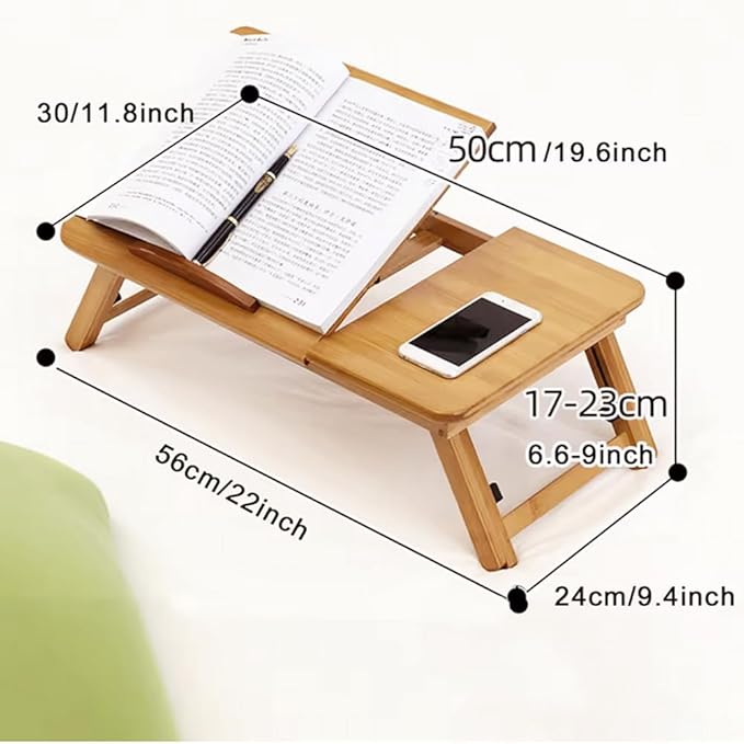 CuisinSmart Foldable Lap Desk with Adjustable Angle & Height, Bamboo Laptop Bed Tray, Portable Bed Table for Dorm Room, Floor Desk for Breakfast, Reading, Writing