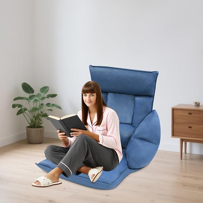 Eapmic Floor Chair, Lazy Sofa, Folding Chair Bed with 5-Position Adjustable Headrest & Backrest, Indoor Chaise Lounger, Gaming Recliner for Reading Gaming Meditation Living Bedroom (Navy Blue)