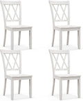 Giantex Wood Dining Chairs Set of 4 White, Rustic Armless Kitchen Chairs w/Rubber Wood Frame, Cross Back, Contoured Seat, Farmhouse Wooden Side Chairs, High Back Kitchen Chairs for Home Dining Room