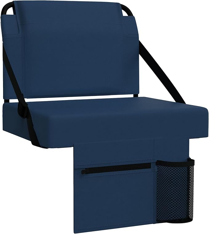 2pcs Stadium Seat for Bleachers with Back Support，Portable Bleacher Chairs with Back and Cushion，Includes Shoulder Strap and Cup Holder