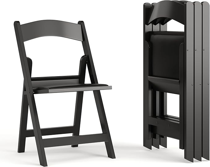 EMMA + OLIVER Folding Chair - Black Resin – 4 Pack 800LB Weight Capacity Comfortable Event Chair - Light Weight Folding Chair