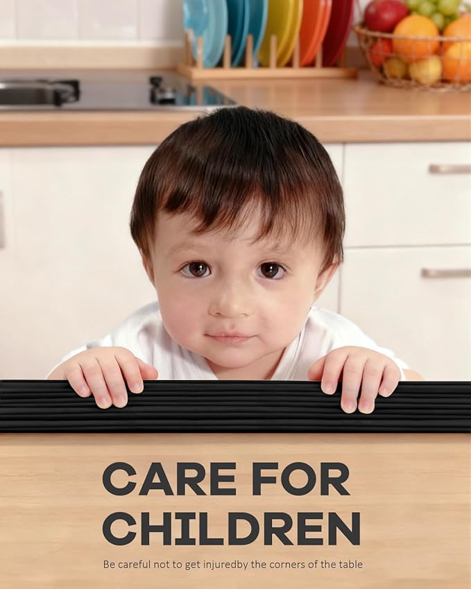 PUSHUJIA W Wide Edge Protector Strip Extra Thick Baby Proofing Bumper Guard with Strong Adhesive Child Safety for Table Desk Bed Cabinet Furniture in Home and Nursery (Black)