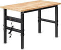 48" Work Bench for Garage, Height Adjustable Heavy Duty Rubber Wood Shop Table with Power Outlets