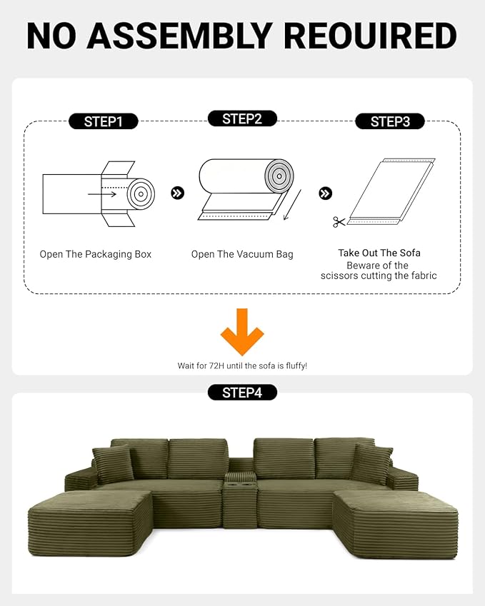 150" Oversized Modular Sectional Sofa, Deep Seat Cloud L-Shape Corduroy Couch with Cup Holders, USB Ports, Wireless Charging & Storage Box, Upholstered Modular Sleeper Sofa for Living Room (Green)