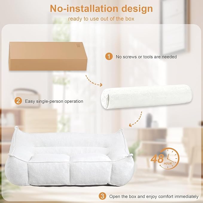 Giant Bean Bag Chair for Adults, Beige Loveseat Beanbag with Filling Plush Fluffy and Back Support, 2 Seater Lounge Lazy Floor Sofa, Memory Foam Couch for Living Room, Bedroom & Dorm