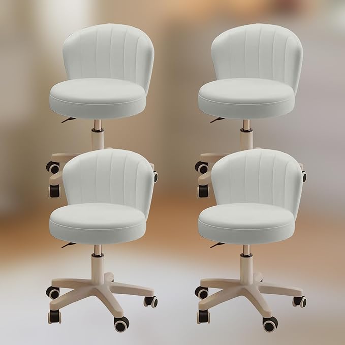 HDHNBA Small Desk Chair Round Rolling Chair with Back PU Leather Height Adjustable Swivel Vanity Work Computer Stool Chair for Home Office Bedroom, Set of 4