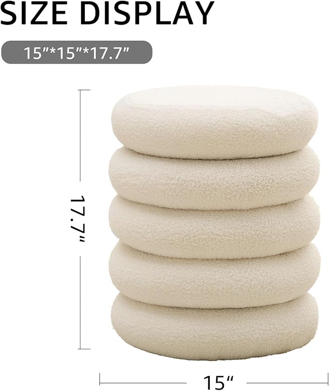 Wimarsbon Round Storage Ottoman, Modern Sherpa Footstool, Teddy Vanity Stool with Flip-Top Tray, Makeup Chair for Home Decor, Upholstered Footrest for Living Room & Bedroom (White S)