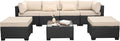 Lviden 7 Pieces Outdoor PE Wicker Furniture Set Patio Rattan Sectional Conversation Sofa Set with Khaki Cushions and Glass Top Table