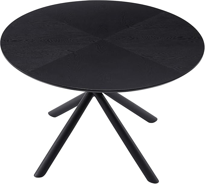 HKQYON Round MDF Tea Table, Cross Legs Metal Base, Easy to Assemble, Black Color for Home Living Room
