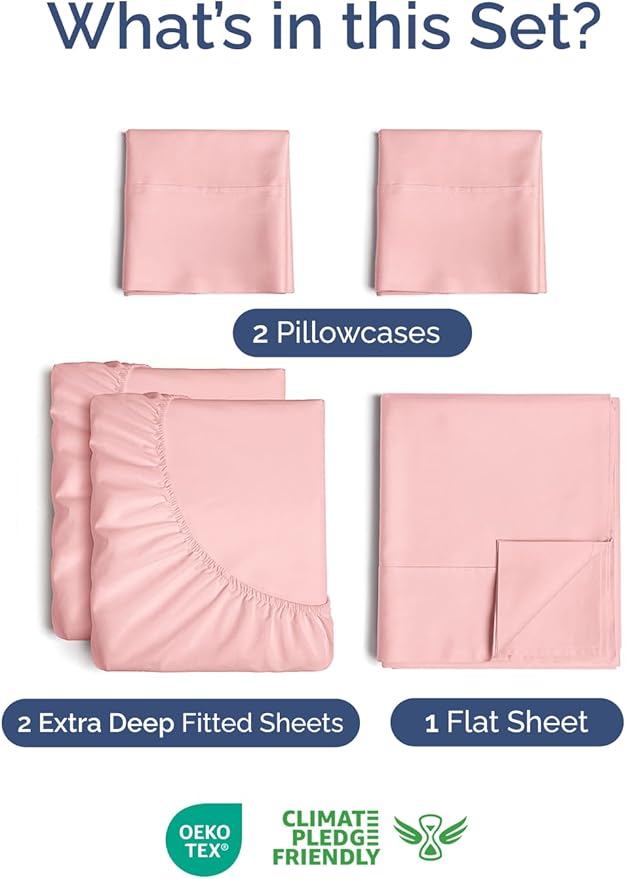 Extra Deep Pocket Split King Sheets - 5 Piece Breathable & Cooling Bed Sheets - Hotel Luxury Bed Sheet Set - Soft, Wrinkle Free & Comfy - Easily Fits Extra Deep Mattresses - Baby Pink Sheets Set
