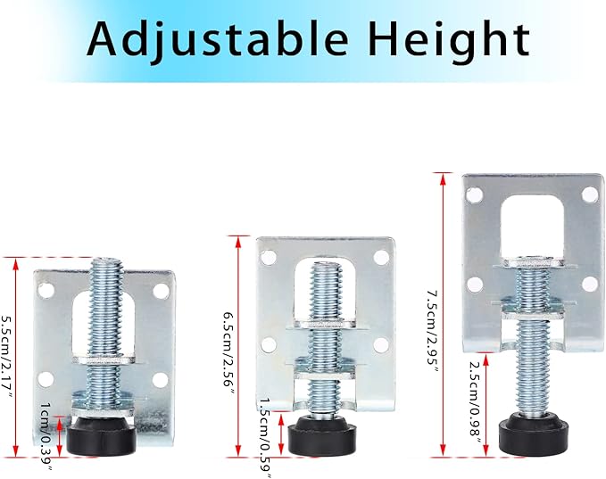 OwnMy 4 Packs Heavy Duty Adjustable Furniture Leveling Feets L Shaped Furniture Leveler Legs, Furniture Mounting Brackets Metal Leveling Load Table Leg for Workbench Cabinet Wardrobe, 2.2" H