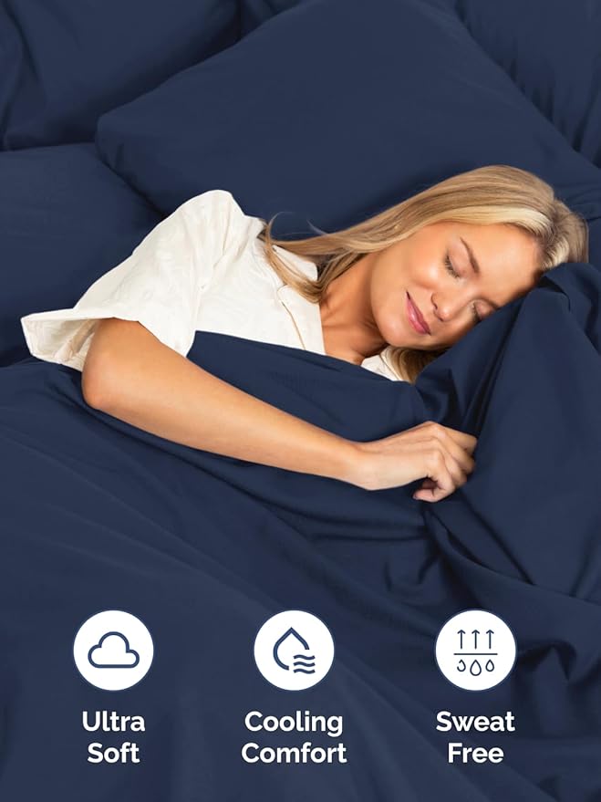 Extra Deep Pocket Twin XL Sheets - 3 Piece Breathable & Cooling Bed Sheets - Hotel Luxury Bed Sheet Set - Soft, Wrinkle Free & Comfy - Easily Fits Extra Deep Mattresses - Deep Pocket Navy Blue Sheets