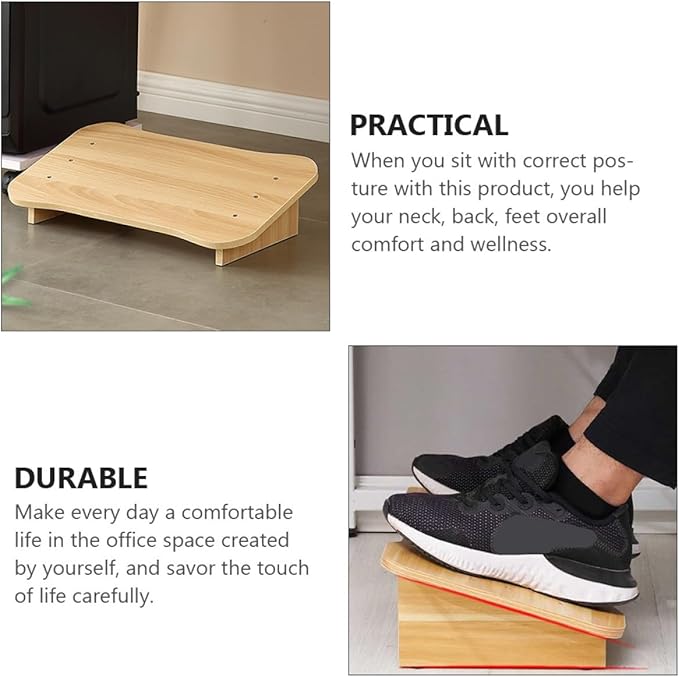 COHEALI Ergonomic Wooden Step Stool Under-Desk Tilted Footrest for Office and Home Use Footstool with Natural Wood Texture Comfortable Foot Support Bench for Work and Relaxation
