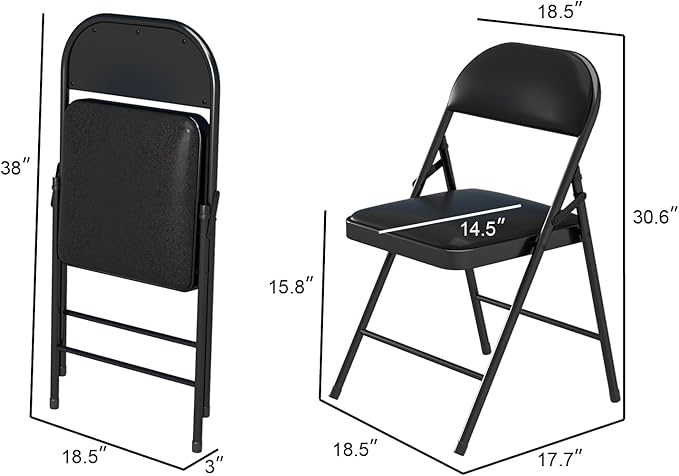 Folding Chairs with Padded Seats,Portable Foldable Chairs Seat with Steel Frame for Home and Office, Wedding Party Events, Black, Set of 4