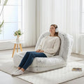 Foam Filled Bean Bag Chair for Adults with 2 Pillows, Upgraded Adjustable Human Dog Bed for Adults Comfy Lazy Floor Sofa Folding Chair with Washable Cover for Living Room Bedroom, White Furry