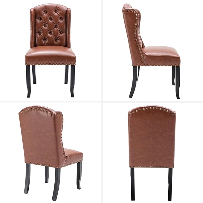 DUOMAY Modern Tufted Dining Chairs Set of 6, PU Leather Upholstered Dining Room Chairs Armless Guest Side Chair for Kitchen Dining Room, Wingback Accent Chairs with Solid Wood, Brown
