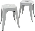 Brage Living 18 Inch Industrial Metal Stools Set of 2, Short Stackable Classroom Stools, Backless Metal Dining Chairs for Indoor Outdoor Kitchen (Pearl Silver)