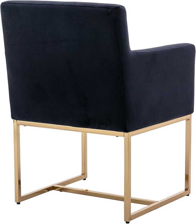 BESTANO Set of 4 Upholstered Velvet Dining Chairs with Armrest, Mid Century Modern Accent Armchairs, Modern Kitchen & Dining Room Chairs with Gold Frame, Black