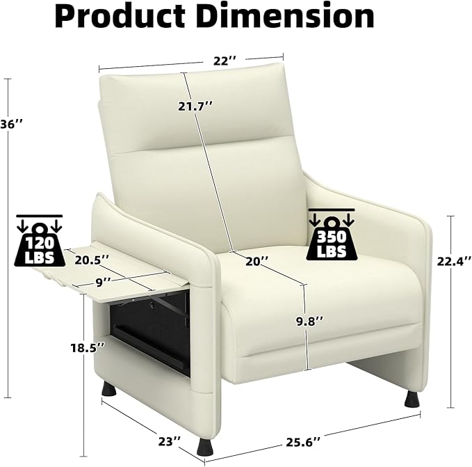 Tbillionnext Upholstered Accent Sofa, Modern Faux Leather Sofa Chair with Hidden Foldable Tray & Side Pocket, Rear Contour Arm Design, Small Accent Sofa for Bedroom, Beige
