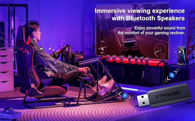 GTPLAYER Gaming Chair with Bluetooth 5.1 Speakers + RGB Gaming Speakers + USB Adapter – Ergonomic Music Gaming Chair Bundle for Surround Sound, Low-Latency Wireless, and Complete Entertainment Setup