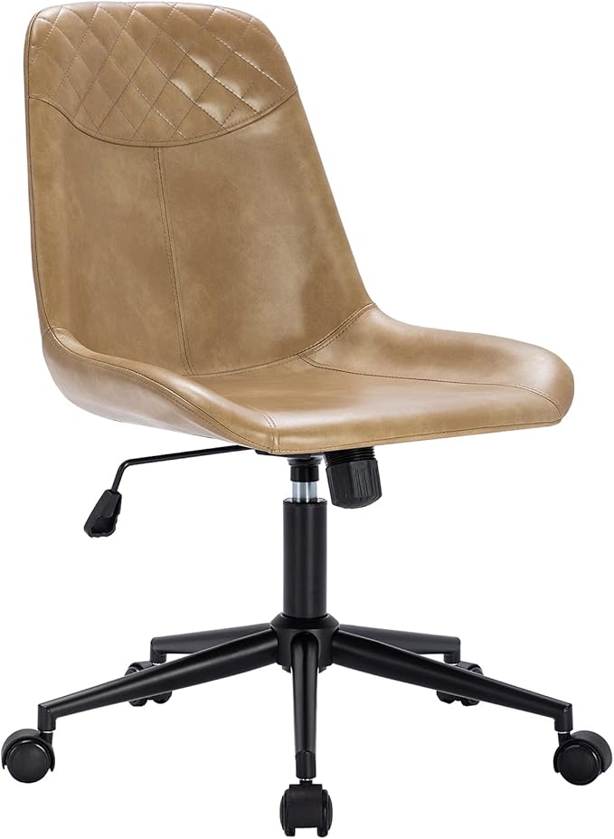 DUHOME Modern PU Leather Office Chair Desk Chair Swivel Computer Chair Camel