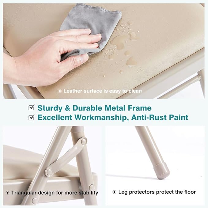 Padded Folding Chairs Set of 2, Portable Stackable Acrylic with Cushion for Outdoor Activities, Indoor Gatherings, Living Rooms and Office Meetings, Khaki