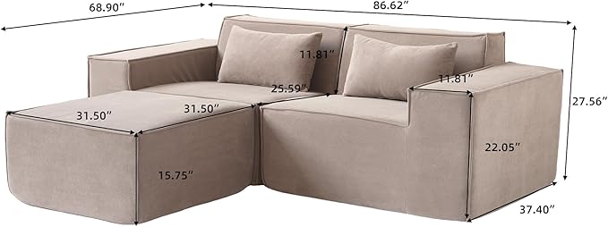 JACH 86.62" Modular Sectional Couch, Huge Plus Love Seat Sofa, Modern Comfy Cloud Couches with Reversible Chaise Ottoman, Sofa Furniture for Living Room, Office, Apartment, Brown