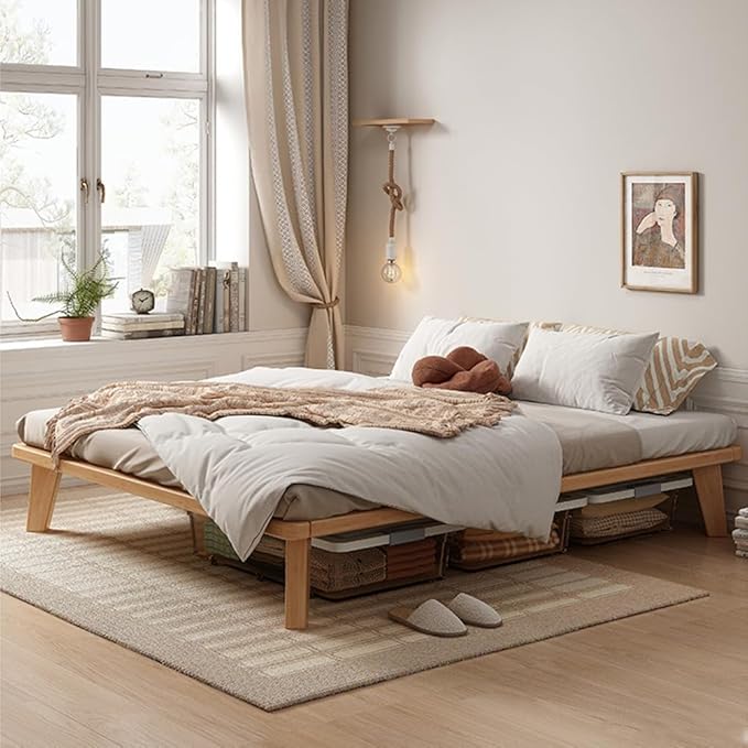NELYE Twin-XL Platform Bed Base - 14 Inch Solid Wood Mattress Foundation with Support Slats and Legs, Twin XL Size Rubberwood Simple Bed Frame