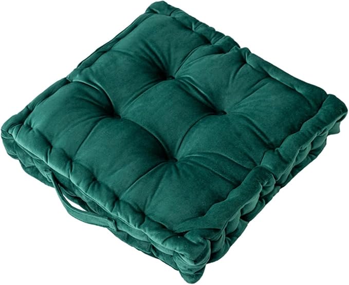 Floor Pillow, Square Floor Seating Pillow Cushion with Handle Thicken Portable Velvet Floor Pillow Cushion for Yoga Living Room Bedroom Home Decor (Dark Green,15×15×3.15in)