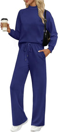 WIHOLL Two Piece Sets for Women Fall Outfits Lounge Sets Mock Neck Tops Wide Leg Pants Vacation Travel Airport Outfits