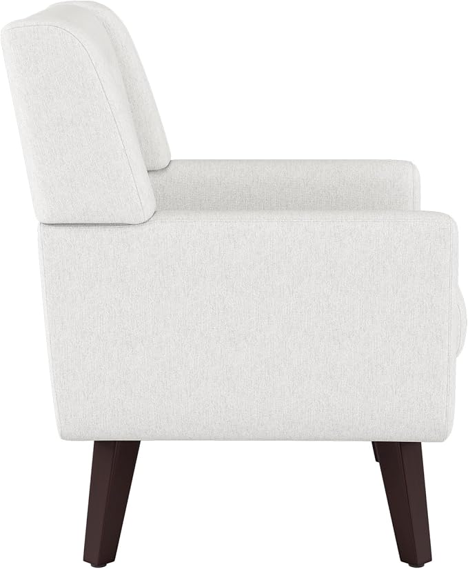 Accent Chairs Set of 2, Mid-Century Modern Upholstered Living Room Armchair, Comfy Linen Fabric Single Reading Arm Chair with Tufted Back and Wood Legs for Bedroom, Club (2, Beige)
