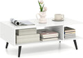 Giantex Coffee Table with Storage, Mid Century Modern Center Table for Living Room, Rectangle Tea Table with Open Storage Shelf & Floor-Anti-Scratching Tapered Metal Legs, Rustic Brown (White)